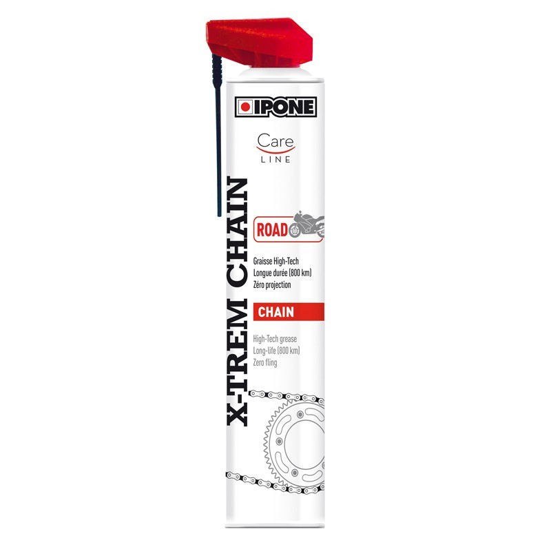  IPONE - Graisse de Chaîne pour Moto de Route X-trem Chain Road  – Diffuseur Multi-positions - Tenue longue durée 800 km – Pulvérisation  précise sans projection - Visible à l'application - 500 ml